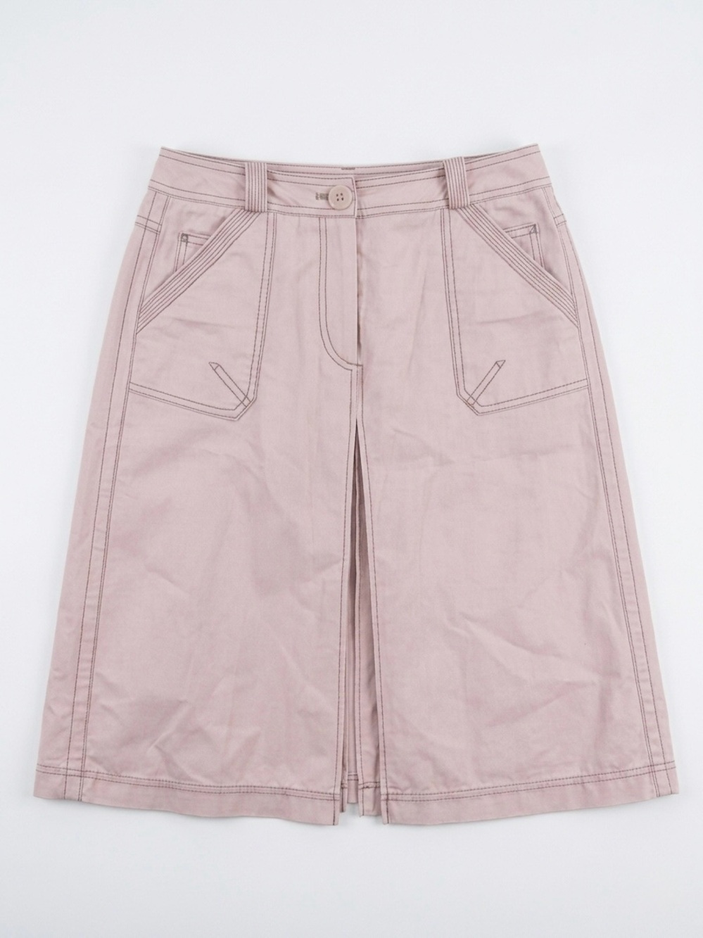Vintage Y2K Cargo Midi Skirt Contrast Stitch Tan Pink Fashion Show Size 9